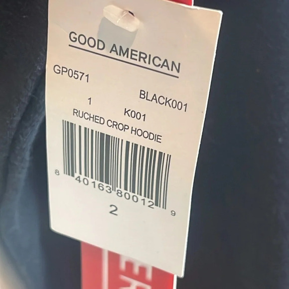 GOOD AMERICAN Ruched Crop Black Hoodie size 2/ medium - Picture 4 of 11